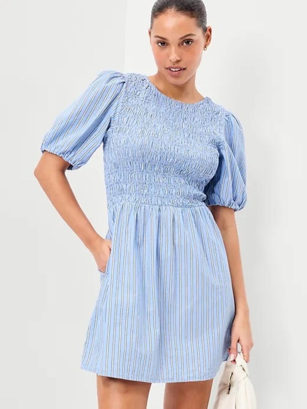 Old Navy Women’s Smocked Puff-Sleeve Flare Mini Dress Size XL Striped Coastal‎